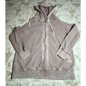 Morado B Women's Size L taupe Waffle Knit Full Zip Hoodie